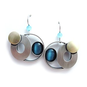 Blue Catsite Circles and Ovals Earrings by Christophe Poly